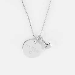 Sale HappyBulle Pendentif personnalisé médaille gravée argent 15 mm et breloque petit coeur bombé 7 mm - x Atelier Wagram Argent rhodié 925
