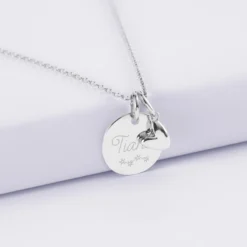 Sale HappyBulle Pendentif personnalisé médaille gravée argent 15 mm et breloque petit coeur bombé 7 mm - x Atelier Wagram Argent rhodié 925