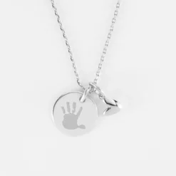 Sale HappyBulle Pendentif personnalisé médaille gravée argent 15 mm et breloque petit coeur bombé 7 mm - x Atelier Wagram Argent rhodié 925