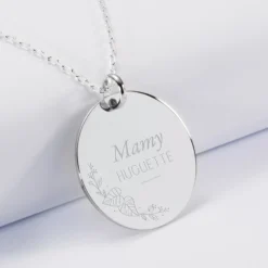 Online HappyBulle Pendentif personnalisé médaille gravée argent 27 mm - Edition spéciale Ornement floral Argent rhodié 925