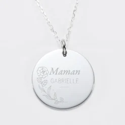 Online HappyBulle Pendentif personnalisé médaille gravée argent 27 mm - Edition spéciale Ornement floral Argent rhodié 925