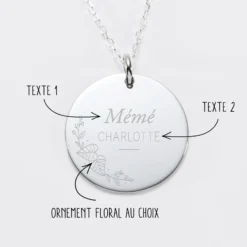 Online HappyBulle Pendentif personnalisé médaille gravée argent 27 mm - Edition spéciale Ornement floral Argent rhodié 925
