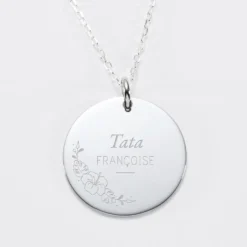 Online HappyBulle Pendentif personnalisé médaille gravée argent 27 mm - Edition spéciale Ornement floral Argent rhodié 925