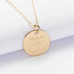 Sale HappyBulle Pendentif personnalisé médaille gravée plaqué or 19 mm - Edition spéciale Ornement floral Plaqué or 18k