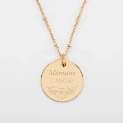 Sale HappyBulle Pendentif personnalisé médaille gravée plaqué or 19 mm - Edition spéciale Ornement floral Plaqué or 18k