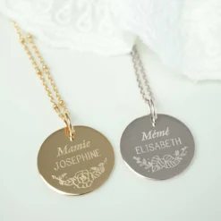 Sale HappyBulle Pendentif personnalisé médaille gravée plaqué or 19 mm - Edition spéciale Ornement floral Plaqué or 18k