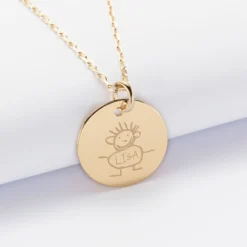 Sale HappyBulle Pendentif personnalisé médaille gravée plaqué or 19 mm - Edition spéciale Ornement floral Plaqué or 18k