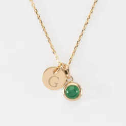 Sale HappyBulle Pendentif personnalisé médaille gravée plaqué or 10 mm et breloque pierre naturelle 8 mm Plaqué or 18k