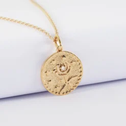 Online HappyBulle Pendentif personnalisé médaille gravée plaqué or texturée rose scintillante 19 mm