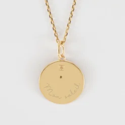 Online HappyBulle Pendentif personnalisé médaille gravée plaqué or texturée rose scintillante 19 mm