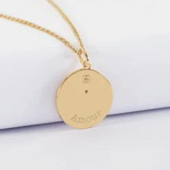 Online HappyBulle Pendentif personnalisé médaille gravée plaqué or texturée rose scintillante 19 mm
