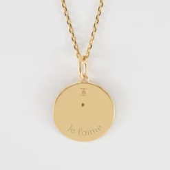 Online HappyBulle Pendentif personnalisé médaille gravée plaqué or texturée rose scintillante 19 mm