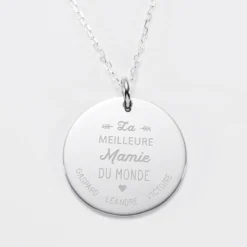 Hot HappyBulle Pendentif personnalisé médaille gravée argent 27 mm "La meilleure Mamie" Argent rhodié 925