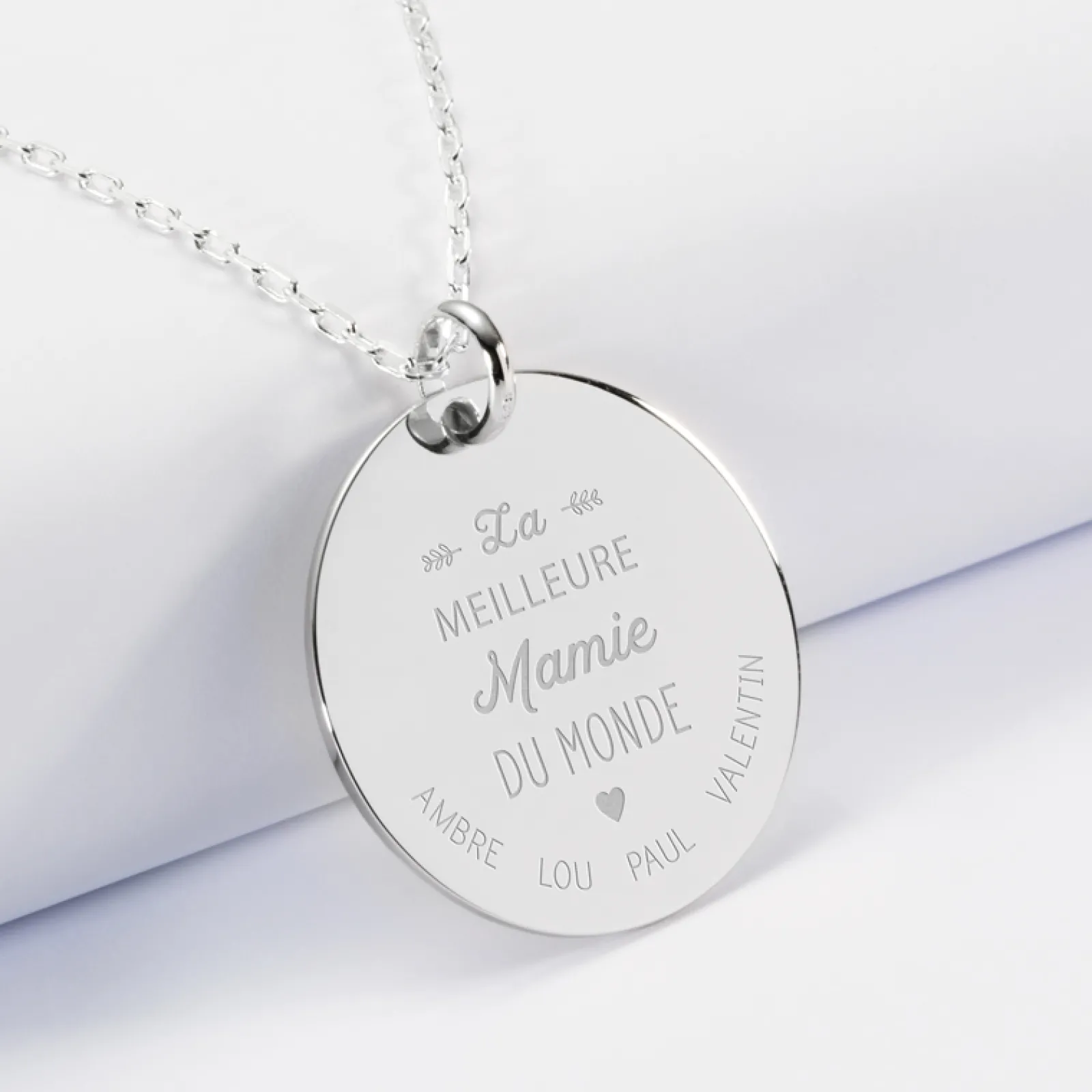 Hot HappyBulle Pendentif personnalisé médaille gravée argent 27 mm "La meilleure Mamie" Argent rhodié 925