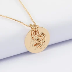 Hot HappyBulle Pendentif personnalisé médaille gravée plaqué or 19 mm et breloque colombe 18 mm Plaqué or 18k