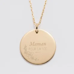 Best HappyBulle Pendentif personnalisé médaille gravée plaqué or 27 mm - Edition spéciale Ornement floral Plaqué or 18k