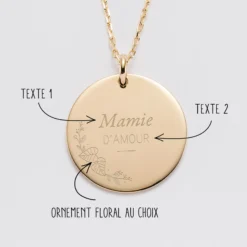 Best HappyBulle Pendentif personnalisé médaille gravée plaqué or 27 mm - Edition spéciale Ornement floral Plaqué or 18k