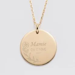 Best HappyBulle Pendentif personnalisé médaille gravée plaqué or 27 mm - Edition spéciale Ornement floral Plaqué or 18k
