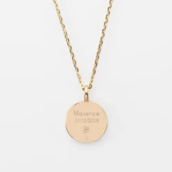 Online HappyBulle Pendentif personnalisé médaille gravée plaqué or soleil 14 mm Email noir
