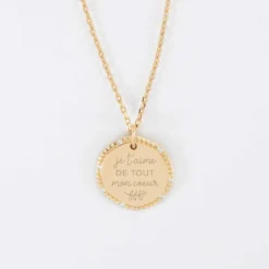 Clearance HappyBulle Pendentif personnalisé médaille contour scintillant gravée plaqué or 16 mm Plaqué or 18k