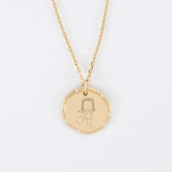 Clearance HappyBulle Pendentif personnalisé médaille contour scintillant gravée plaqué or 16 mm Plaqué or 18k