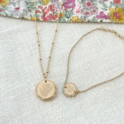 Clearance HappyBulle Pendentif personnalisé médaille contour scintillant gravée plaqué or 16 mm Plaqué or 18k