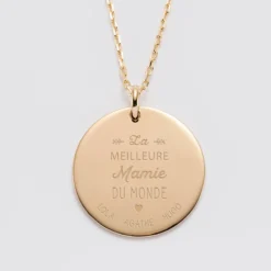 Best HappyBulle Pendentif personnalisé médaille gravée plaqué or 27 mm 