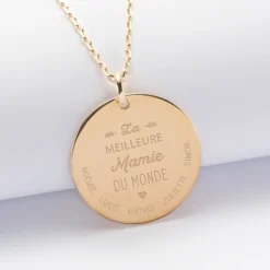 Best HappyBulle Pendentif personnalisé médaille gravée plaqué or 27 mm 