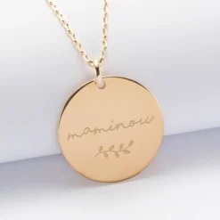 Best HappyBulle Pendentif personnalisé médaille gravée plaqué or 27 mm 