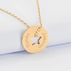 Best HappyBulle Pendentif personnalisé médaille gravée plaqué or cible étoile 21 mm Plaqué or 18k