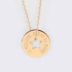 Best HappyBulle Pendentif personnalisé médaille gravée plaqué or cible étoile 21 mm Plaqué or 18k