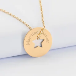 Best HappyBulle Pendentif personnalisé médaille gravée plaqué or cible étoile 21 mm Plaqué or 18k