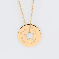Best HappyBulle Pendentif personnalisé médaille gravée plaqué or cible étoile 21 mm Plaqué or 18k