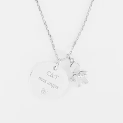 Clearance HappyBulle Pendentif personnalisé médaille gravée argent 19 mm et breloque petit garçon zircon 12 mm Argent rhodié 925