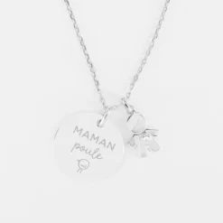 Clearance HappyBulle Pendentif personnalisé médaille gravée argent 19 mm et breloque petit garçon zircon 12 mm Argent rhodié 925
