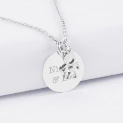 Clearance HappyBulle Pendentif personnalisé médaille gravée argent 19 mm et breloque petit garçon zircon 12 mm Argent rhodié 925