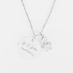 Clearance HappyBulle Pendentif personnalisé médaille gravée argent 19 mm et breloque petit garçon zircon 12 mm Argent rhodié 925