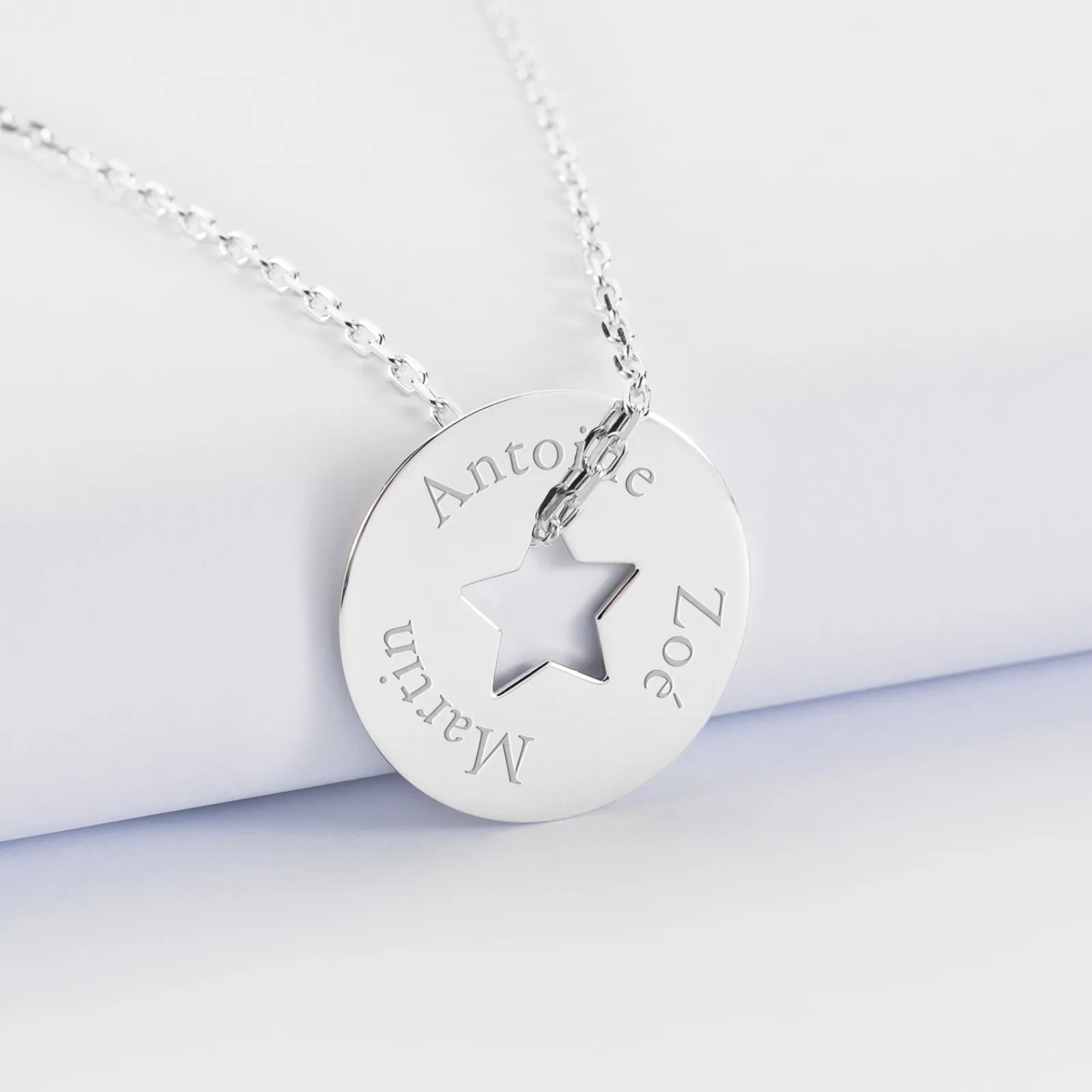 HappyBulle Pendentif personnalisé médaille gravée argent cible étoile 21 mm Argent rhodié 925