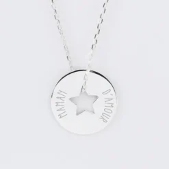 HappyBulle Pendentif personnalisé médaille gravée argent cible étoile 21 mm Argent rhodié 925