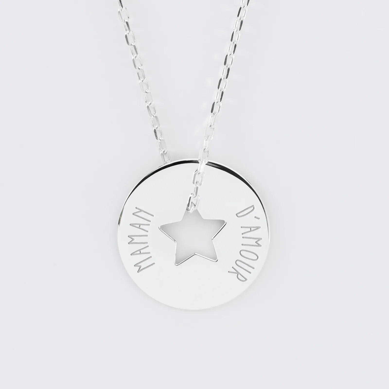 HappyBulle Pendentif personnalisé médaille gravée argent cible étoile 21 mm Argent rhodié 925