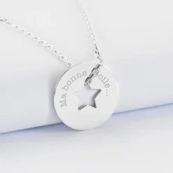 HappyBulle Pendentif personnalisé médaille gravée argent cible étoile 21 mm Argent rhodié 925