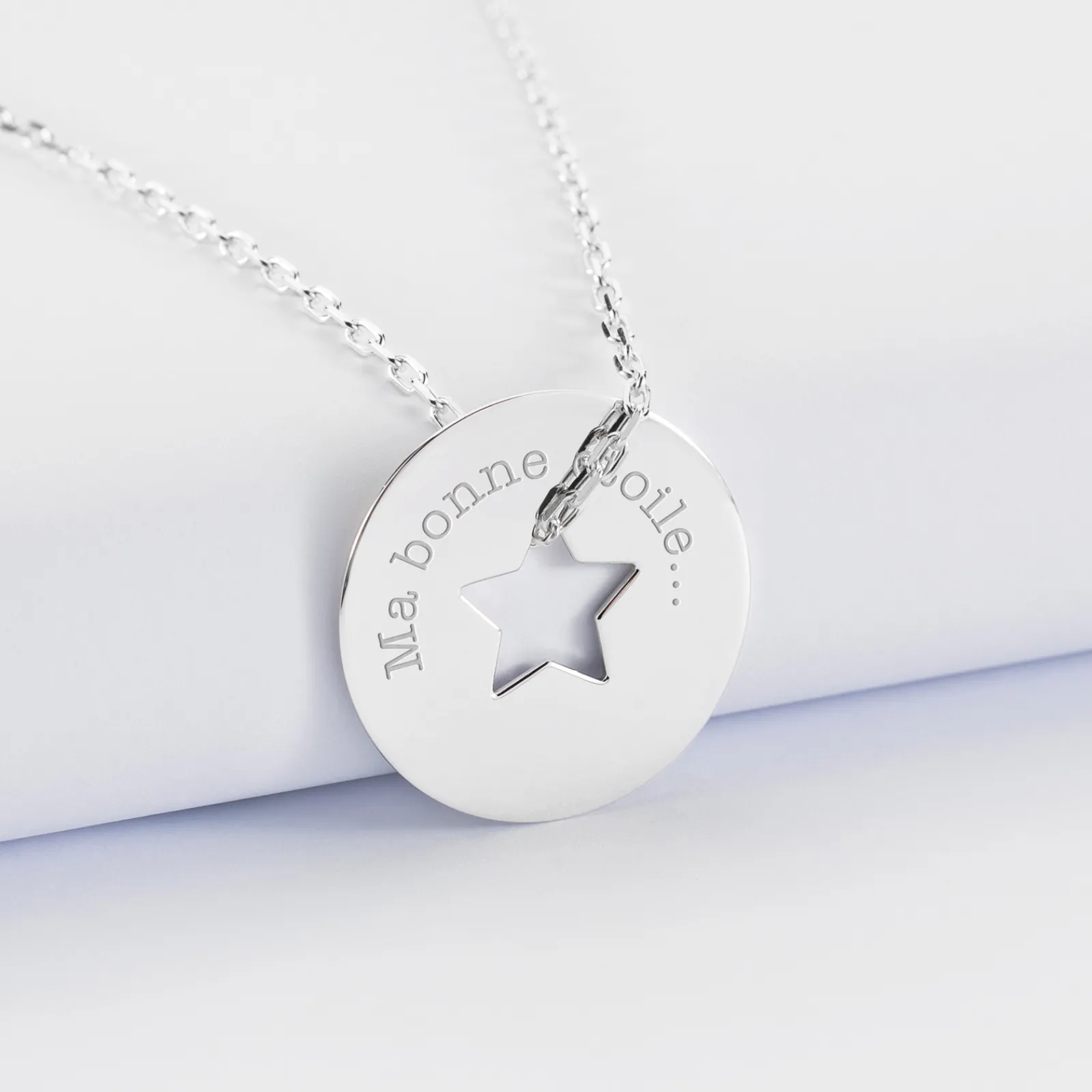 HappyBulle Pendentif personnalisé médaille gravée argent cible étoile 21 mm Argent rhodié 925