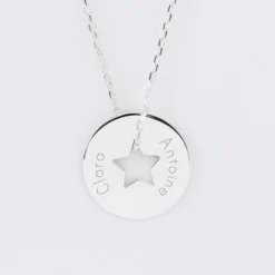 HappyBulle Pendentif personnalisé médaille gravée argent cible étoile 21 mm Argent rhodié 925