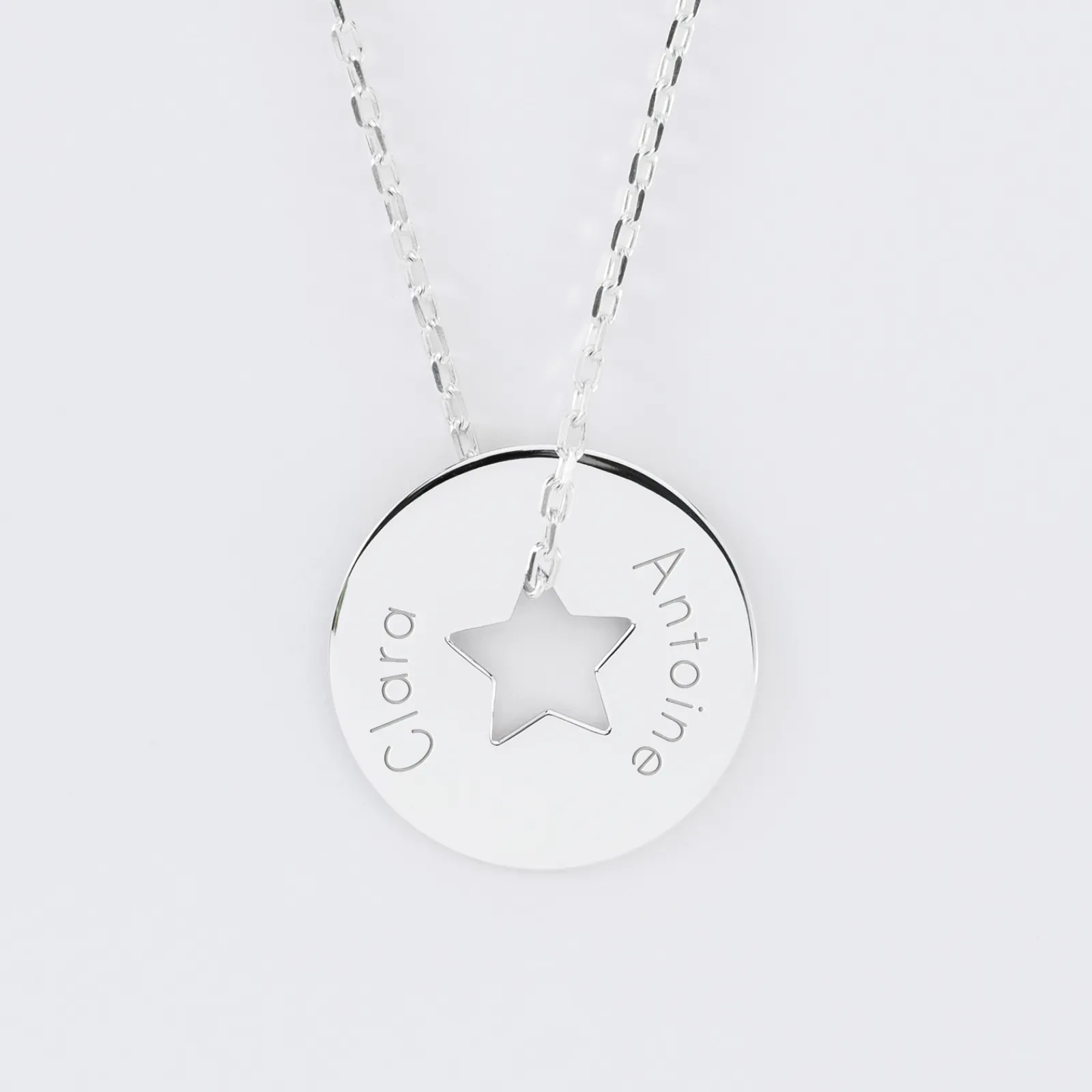 HappyBulle Pendentif personnalisé médaille gravée argent cible étoile 21 mm Argent rhodié 925