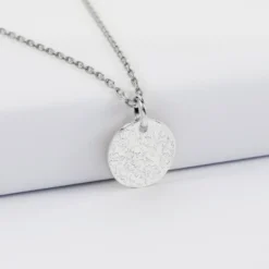 Outlet HappyBulle Pendentif personnalisé médaille martelée gravée argent 15 mm Argent rhodié 925