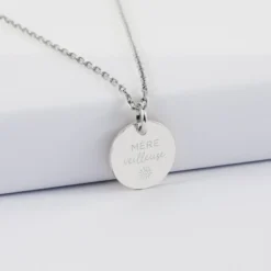 Outlet HappyBulle Pendentif personnalisé médaille martelée gravée argent 15 mm Argent rhodié 925