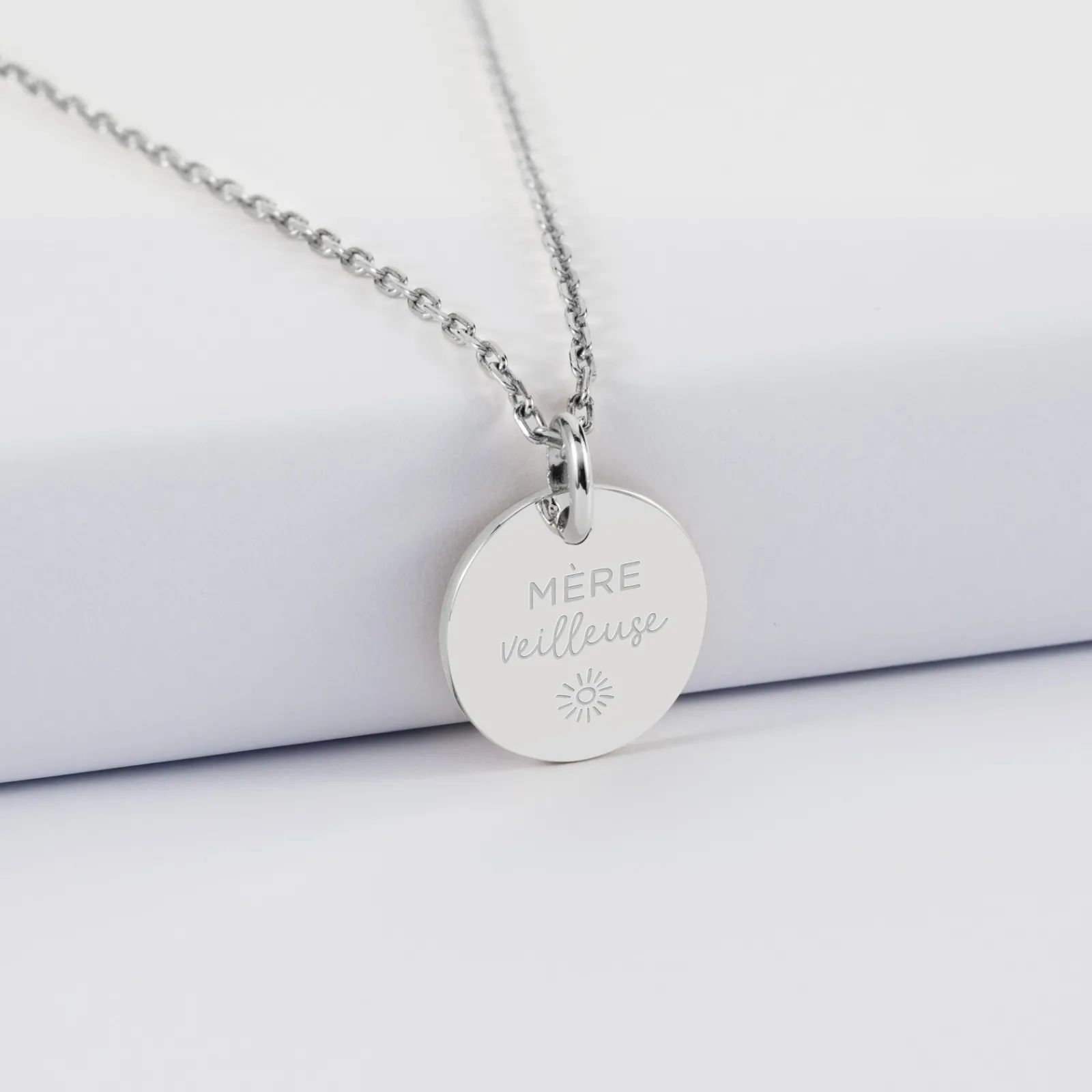 Outlet HappyBulle Pendentif personnalisé médaille martelée gravée argent 15 mm Argent rhodié 925
