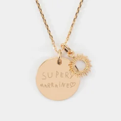 Online HappyBulle Pendentif personnalisé médaille gravée plaqué or 19 mm et breloque soleil 10 mm Plaqué or 18k