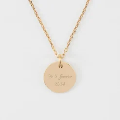 Online HappyBulle Pendentif personnalisé médaille martelée gravée plaqué or 15 mm Plaqué or 18k