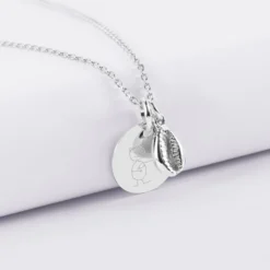 HappyBulle Pendentif personnalisé médaille gravée argent 15 mm et breloque coquillage cauri 10 mm Argent rhodié 925